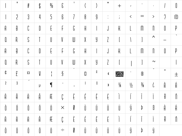Astute Caps Regular  glyph index