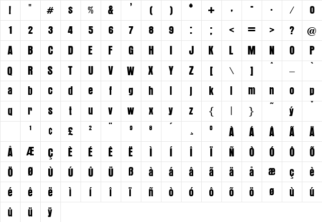 Auckland Regular  glyph index