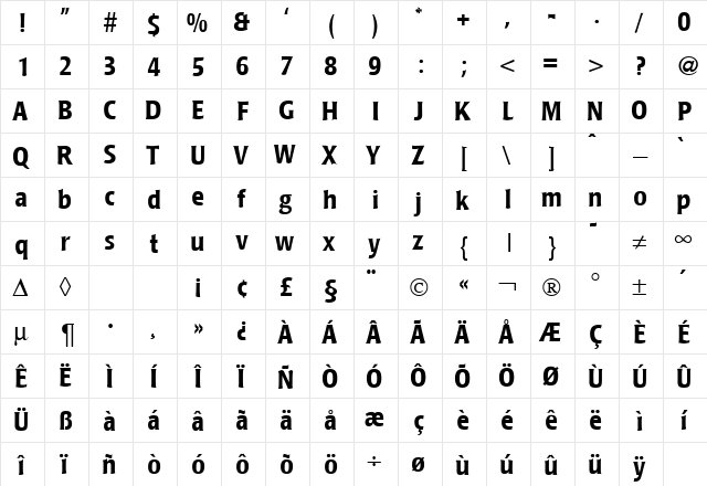 PoemLavishCond Bold  glyph index