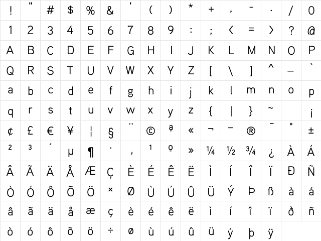 Aaux ProRegular Regular  glyph index