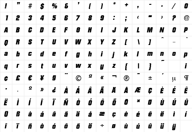 DiamanteSerial-Heavy Italic  glyph index