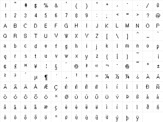 Rough48 Becker Regular  glyph index