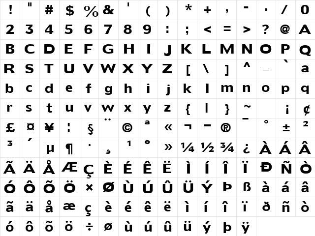 ExtensSSK Bold  glyph index