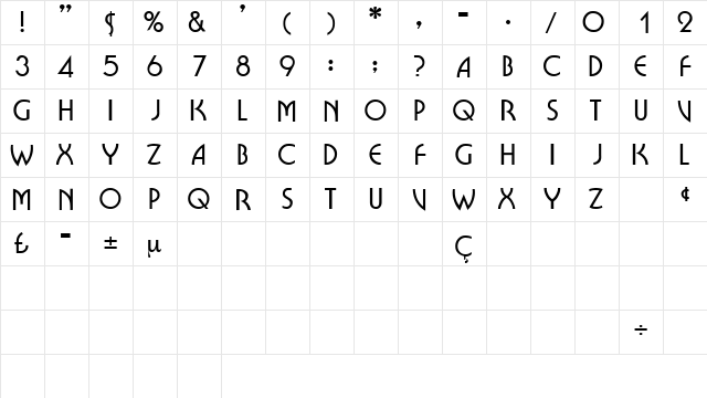 BriocheDisplayCapsSSK Regular  glyph index