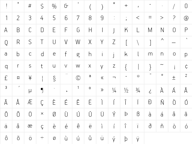 PF Handbook Pro Thin  glyph index