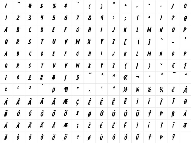 Earth's Mightiest Bold Italic Bold Italic  glyph index