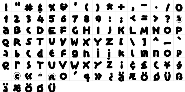 BlackIsBeauty Regular  glyph index