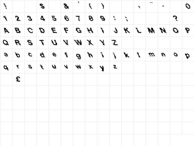 Lower West Side Left Regular  glyph index
