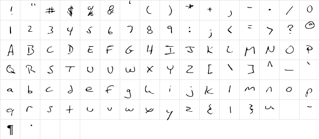 John Regular  glyph index