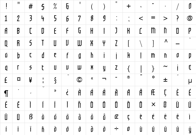 GrafiloneLL SemiBold Regular  glyph index