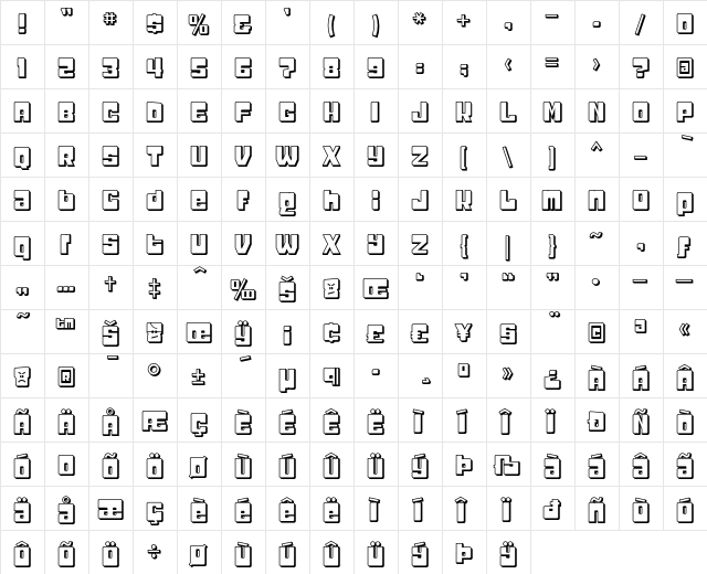 HeadcoldShadow Regular  glyph index