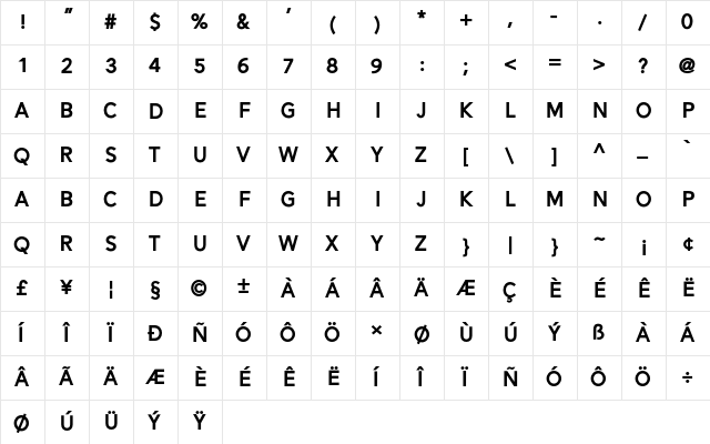 Alesand ExtBd Regular  glyph index