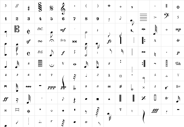 Composer Regular  glyph index