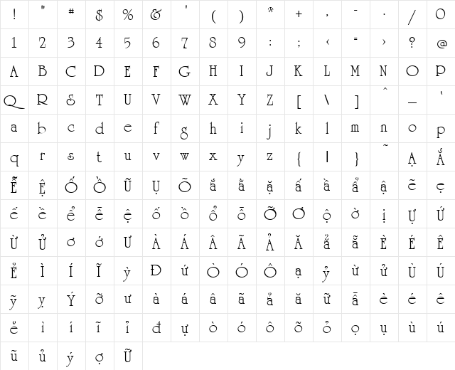 VI Duong Vi Normal  glyph index