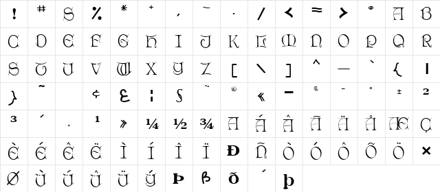 Dro Regular  glyph index