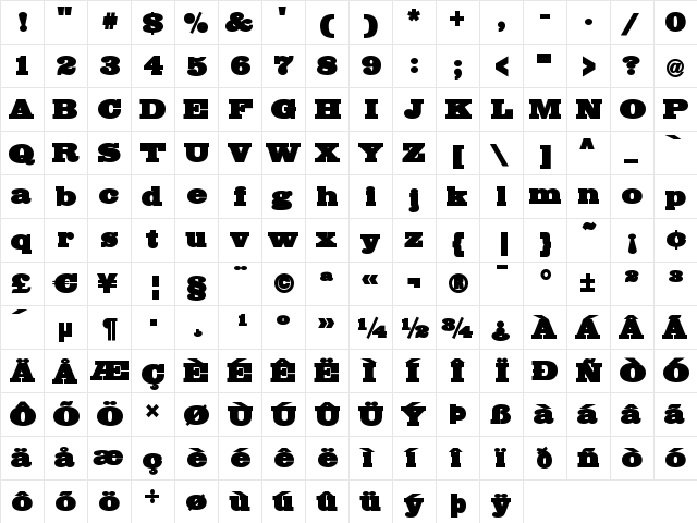 BigMummy Regular  glyph index