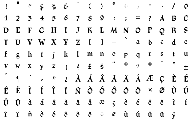 Athenaeum CG Bold  glyph index