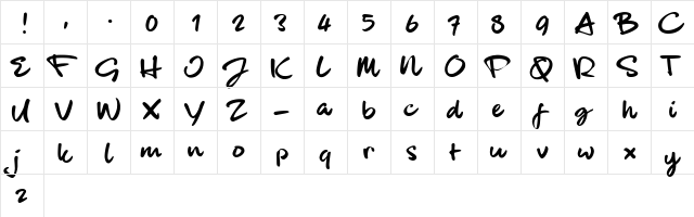 blackHand_TRIAL Regular  glyph index
