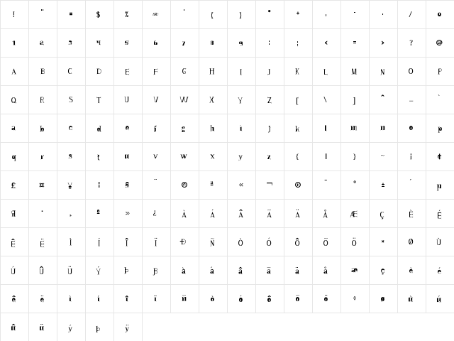 Collonist Regular  glyph index