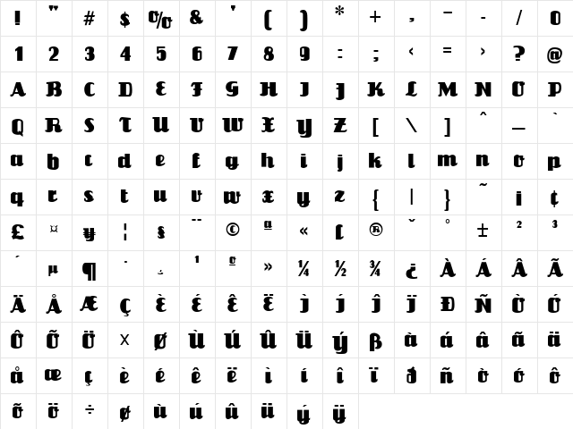Louisianne Regular  glyph index
