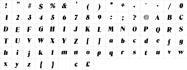 Kazan Display SSi Italic  glyph index