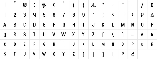 SF Atarian System Regular  glyph index