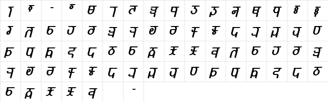 Qijomi Bold Italic  glyph index