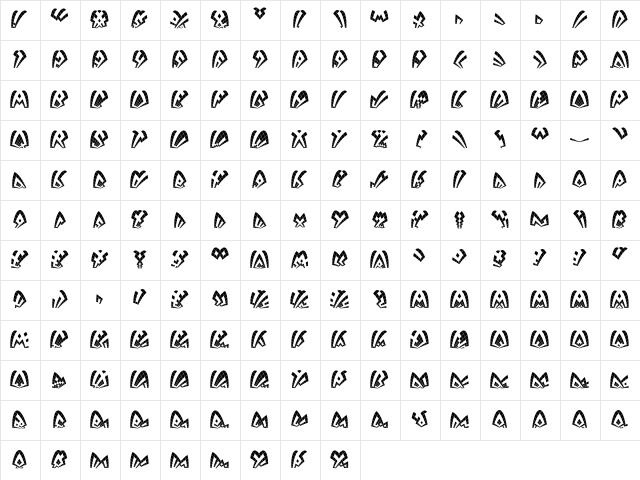Dack Shattered  glyph index