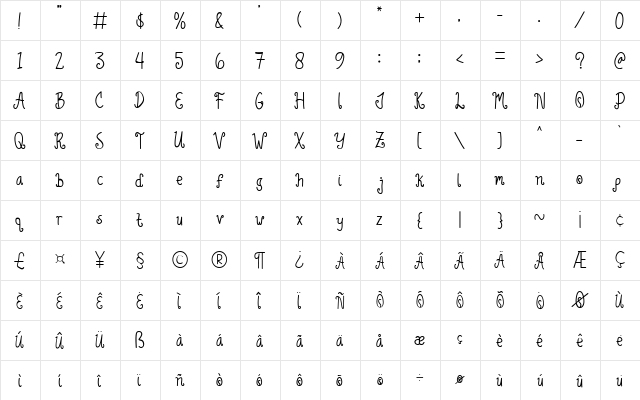 Green Lemonade Regular  glyph index