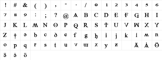 Denial2RegularBold Regular  glyph index