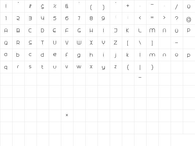 Radina Regular  glyph index