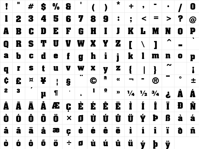 Blacksmith Bold  glyph index