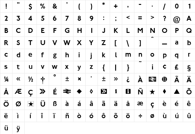 NJMedium Regular  glyph index