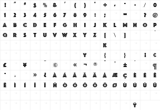 PhosphateInline Roman  glyph index