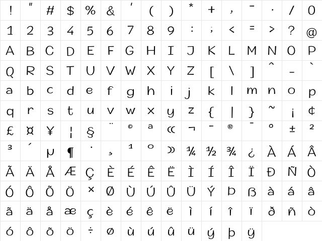 Champigna Light  glyph index