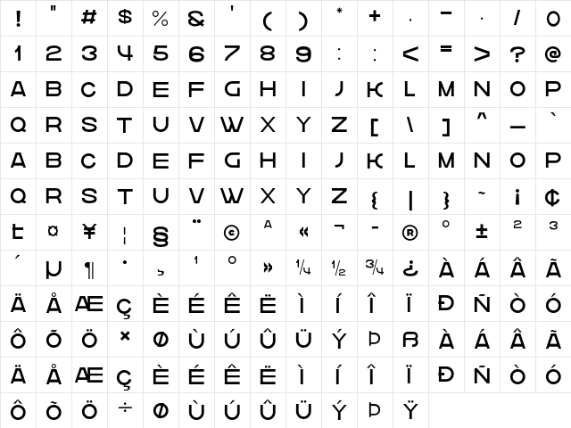 krown Thin  glyph index