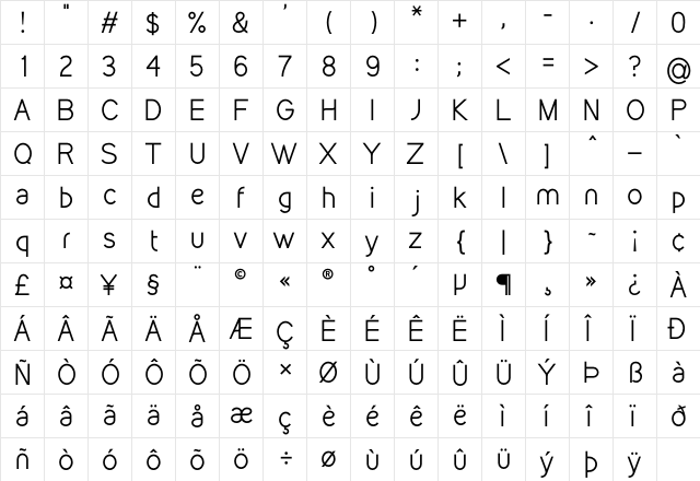 Kirvy Regular  glyph index