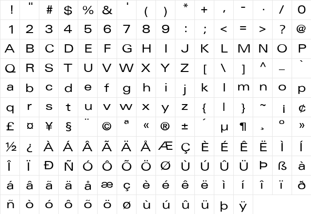 Fox-Extended Regular  glyph index