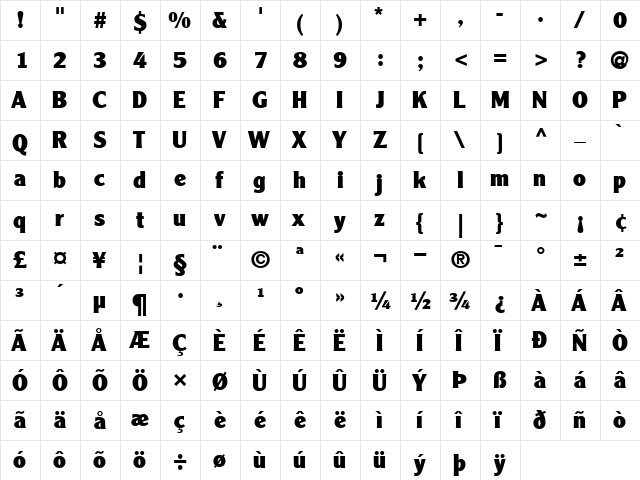 ClearfaceGothicLH95-Black Black  glyph index