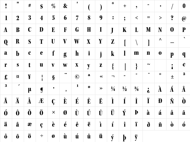 Kepler Std Black Condensed Subhead  glyph index