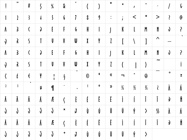 Oklahoma-Open Regular  glyph index