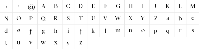 Prestige Signature Serif  Demo Regular  glyph index
