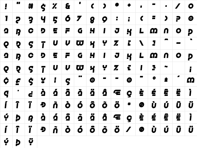 Galaxy Girl Slant Regular  glyph index