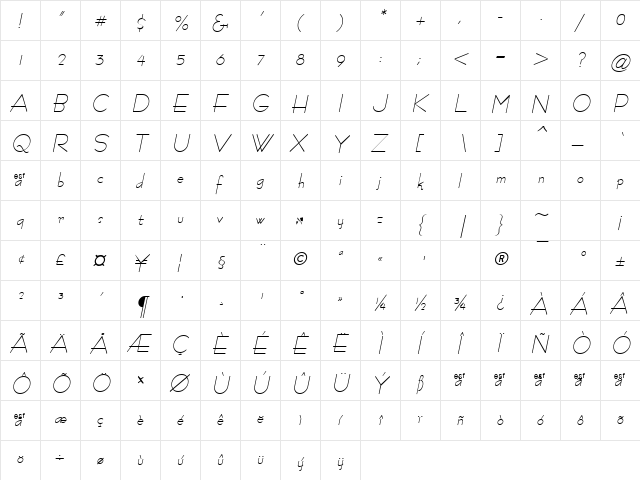 Ramose Oblique  glyph index