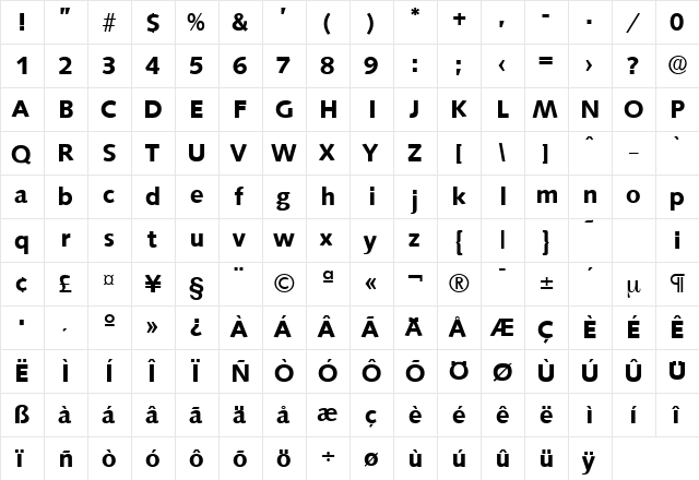 Saxony-Serial Bold  glyph index