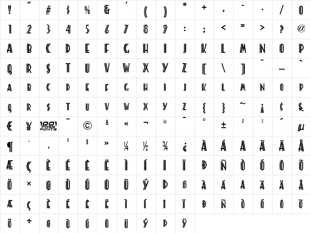 Platonick NF Regular  glyph index