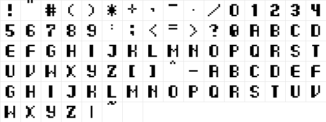 7pxbus Regular  glyph index