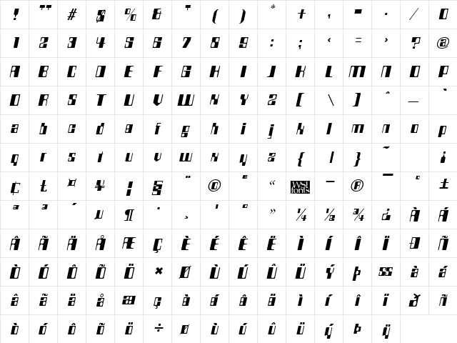 Compstyle Italic  glyph index