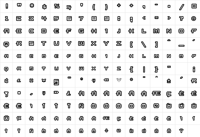 UltraBronzo Outline  glyph index