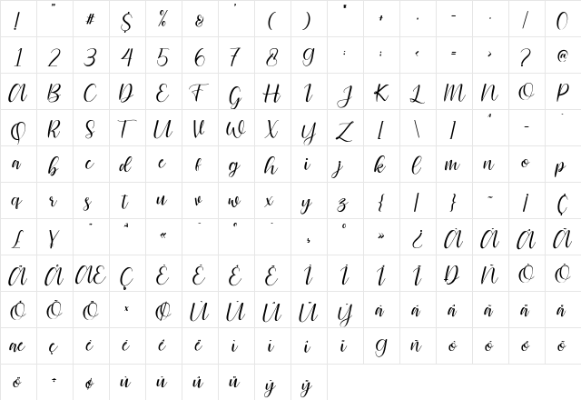 Cattalina Regular  glyph index